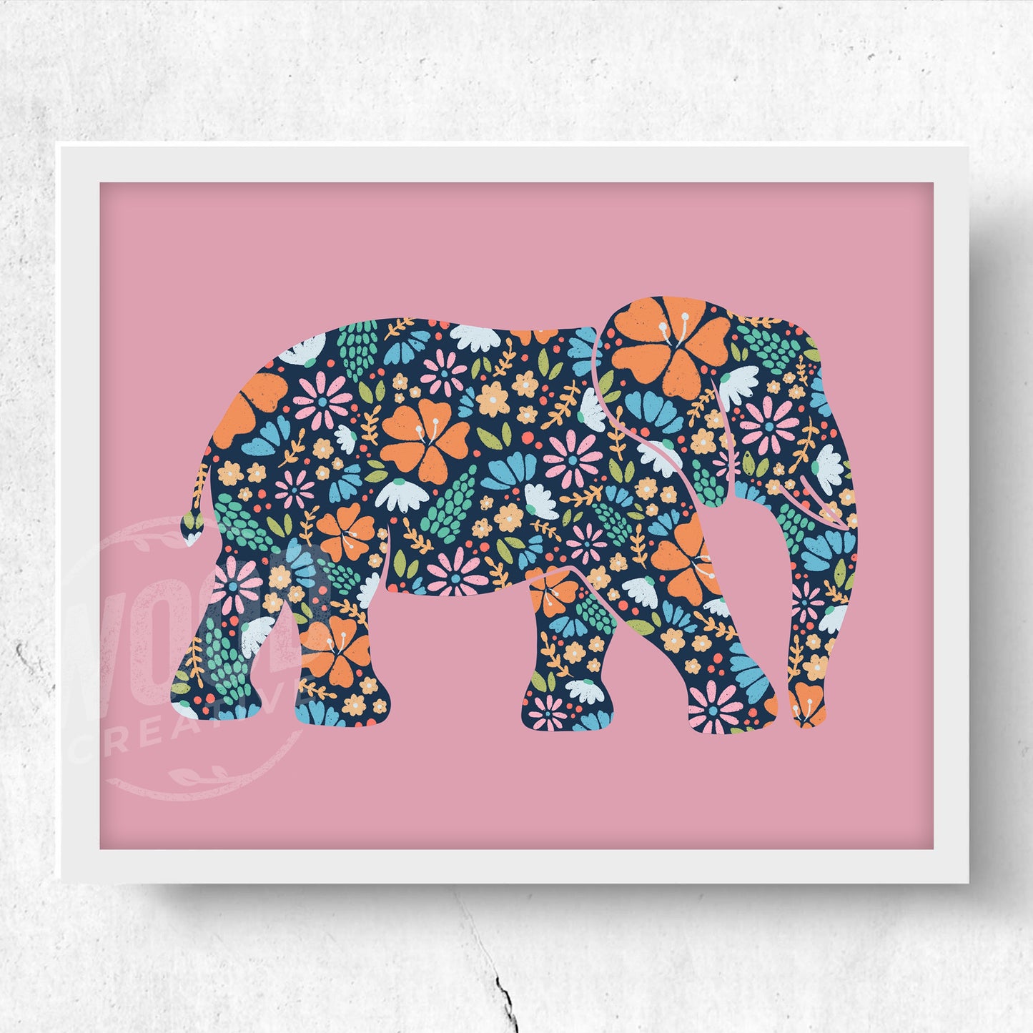 Floral Elephant Original 10x8 Art Print