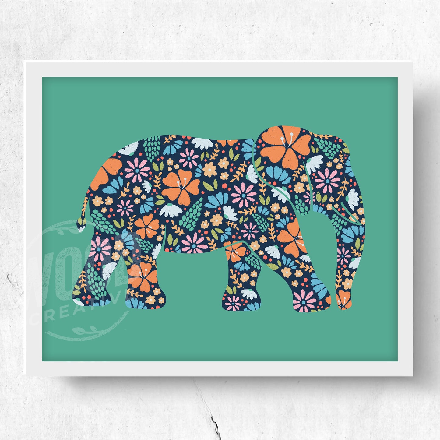 Floral Elephant Original 10x8 Art Print
