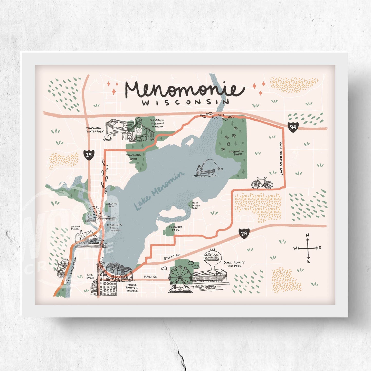 Map of Menomonie Original 10x8 Art Print